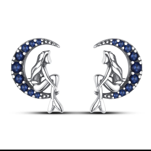 Moon Mermaid 🧜‍♀️ Sterling Silver Earrings - Picture 1 of 9